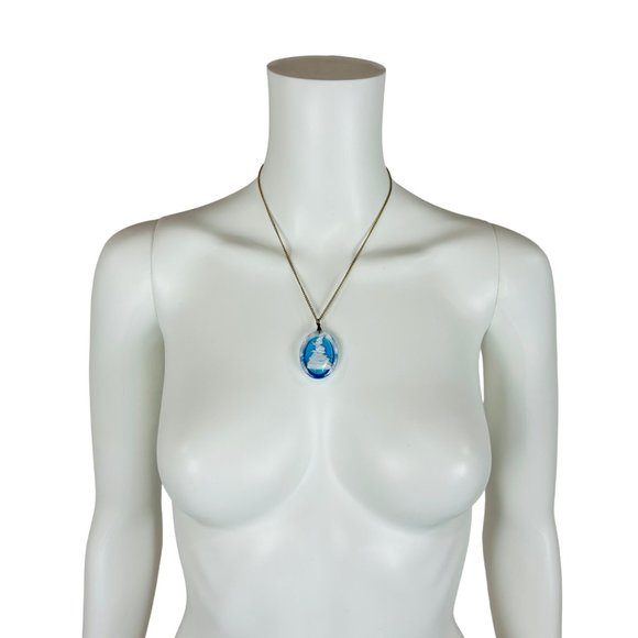 Vintage Cameo Necklace Blue Clear Carved Colonial Woman - Picture 4 of 6